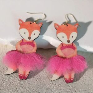 14k FOX in a TUTU ballet cute fun Whimsical novelty kawaii earrings